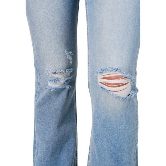 Light Wash Blue Distressed Flare Stretch Denim Jeans NWT - Picture 10 of 13